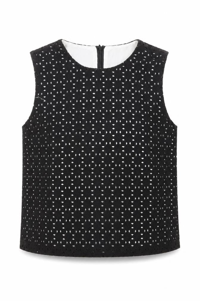 Front view of aijek women’s black geometric cotton basic tank, size M, round neck