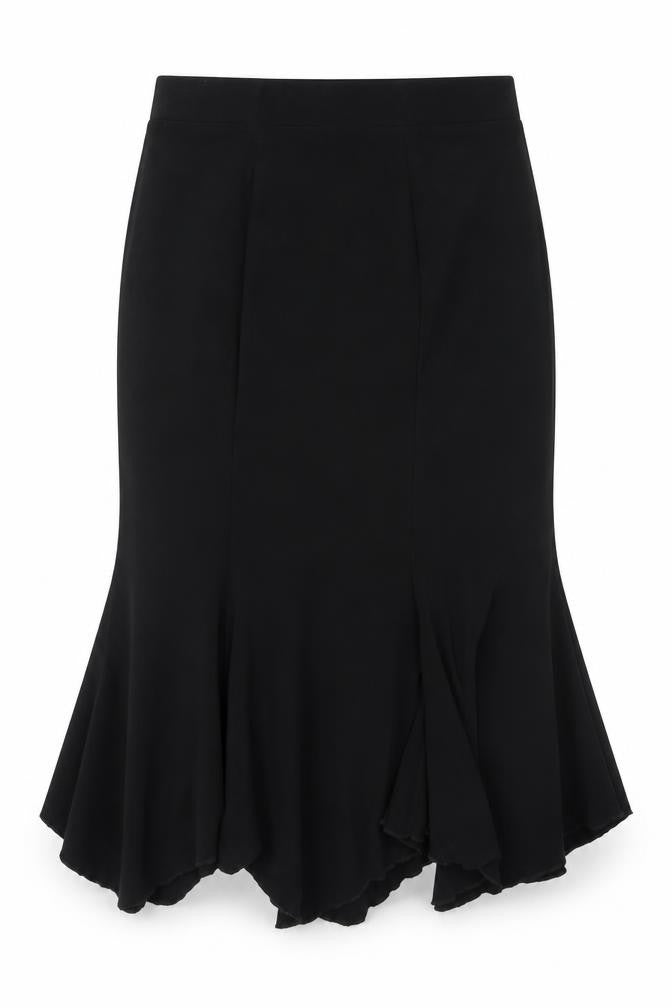 Front view of Stephan women’s black polyester swing skirt, size XL