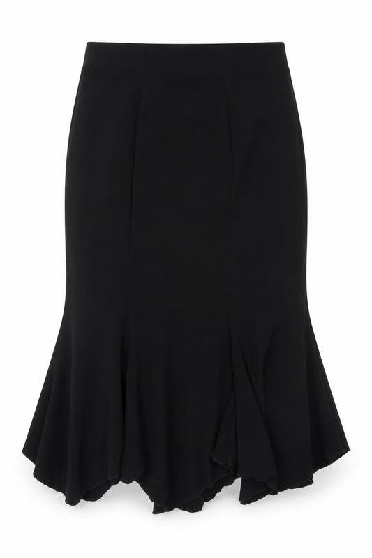 Front view of Stephan women’s black polyester swing skirt, size XL