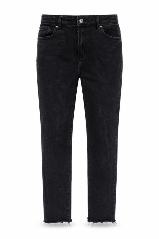 Front view of Denim & Co. women’s black cotton straight jeans, size UK 14, regular zip