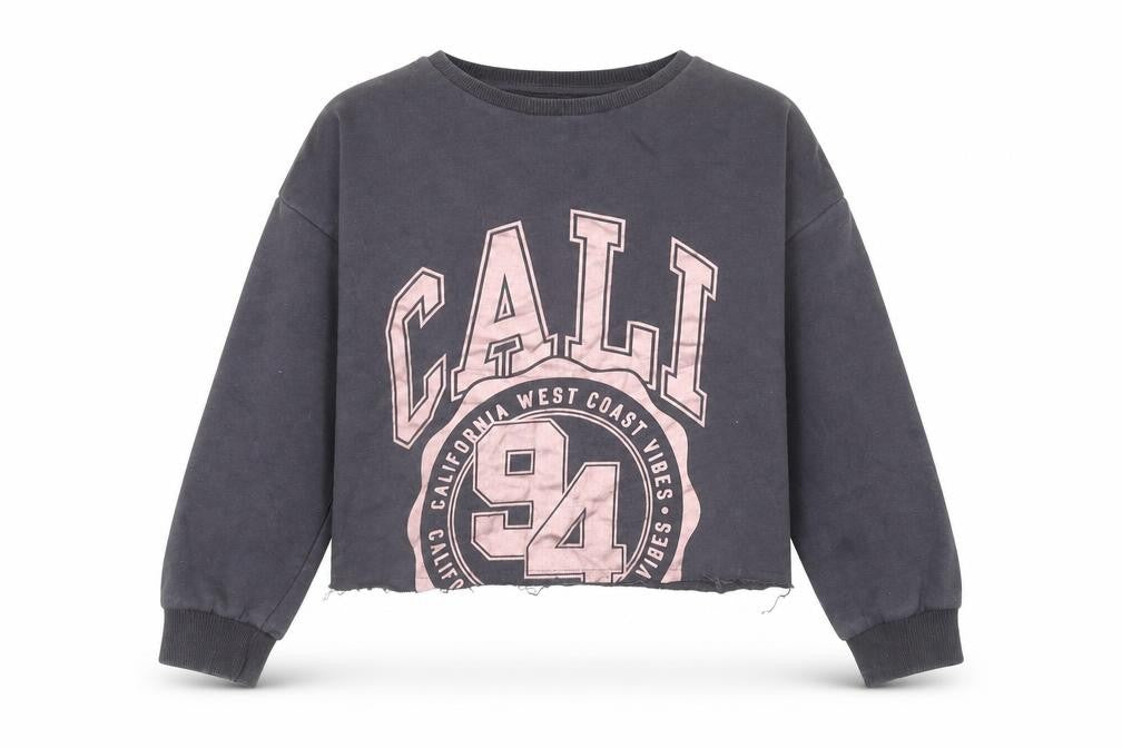 Front view of F&F girls’ grey cotton pullover sweatshirt, size 7-8, years pullover