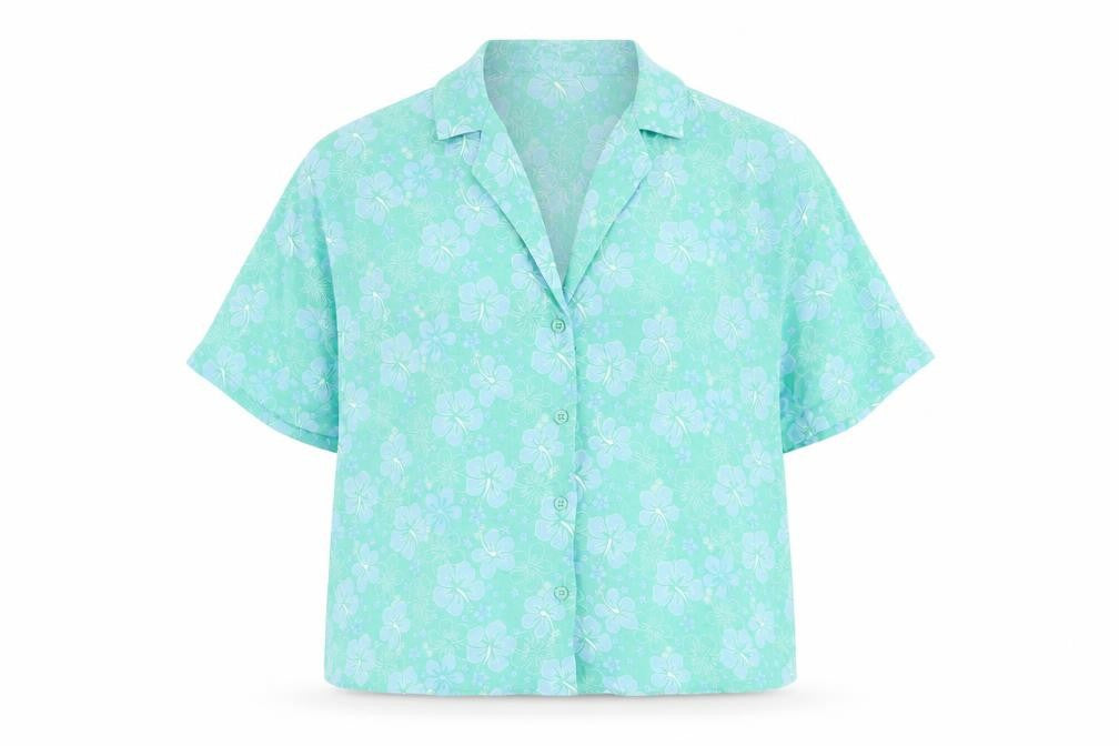 Primark Womens Blue Geometric Viscose Basic Button-Up Size 10 V-Neck