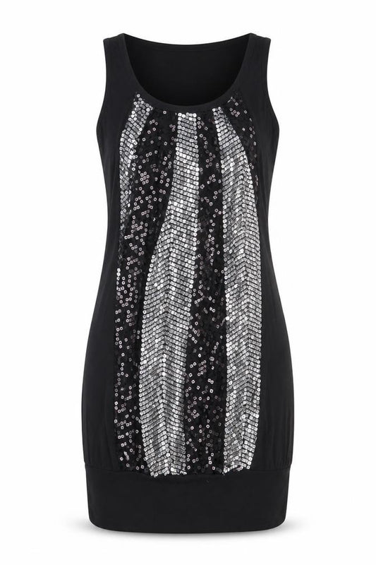 Front view of Be Beau women’s black viscose a-line, size UK 10, scoop neck pullover