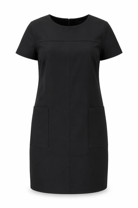 Front view of Next women’s black polyester a-line, size UK 12, round neck zip