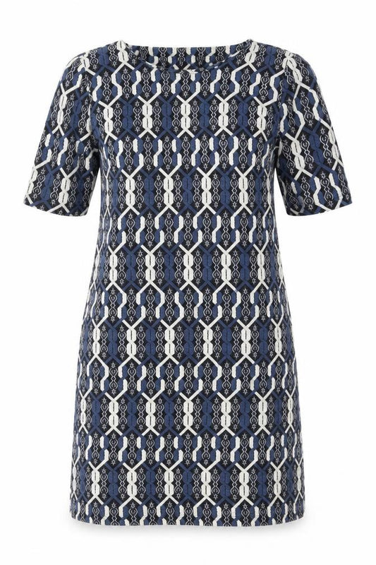 Front view of Tu women’s multicoloured geometric polyester a-line, size UK 10, round neck pullover