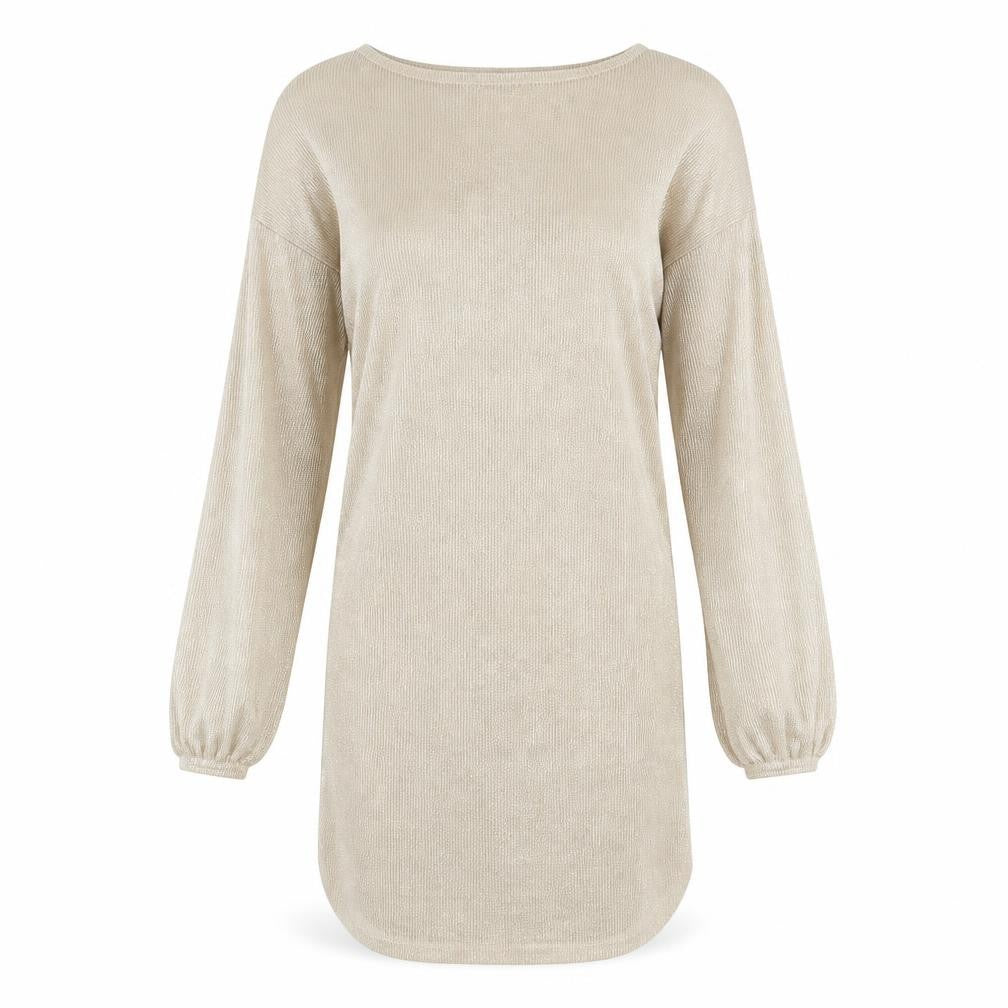 Front view of PRETTYLITTLETHING women’s gold polyester a-line, size UK 6, round neck pullover