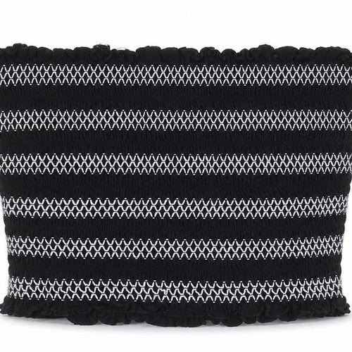 FOREVER 21 Womens Black Striped Viscose Cropped Blouse Size L Off the Shoulder - Shirred Bandeau