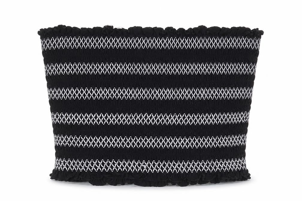 FOREVER 21 Womens Black Striped Viscose Cropped Blouse Size L Off the Shoulder - Shirred Bandeau