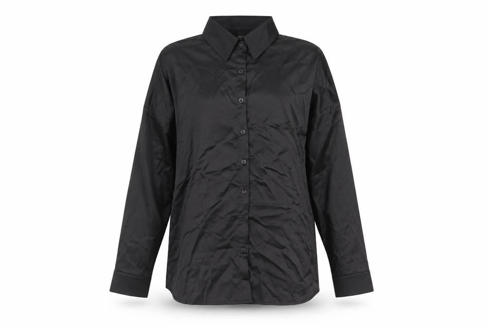 SHEIN Womens Black Polyester Basic Button-Up Size L V-Neck