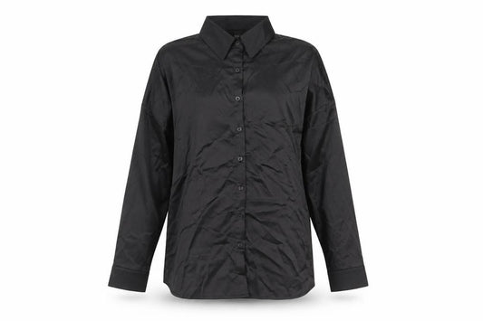 Front view of SHEIN women’s black polyester basic button-up, size L, v-neck
