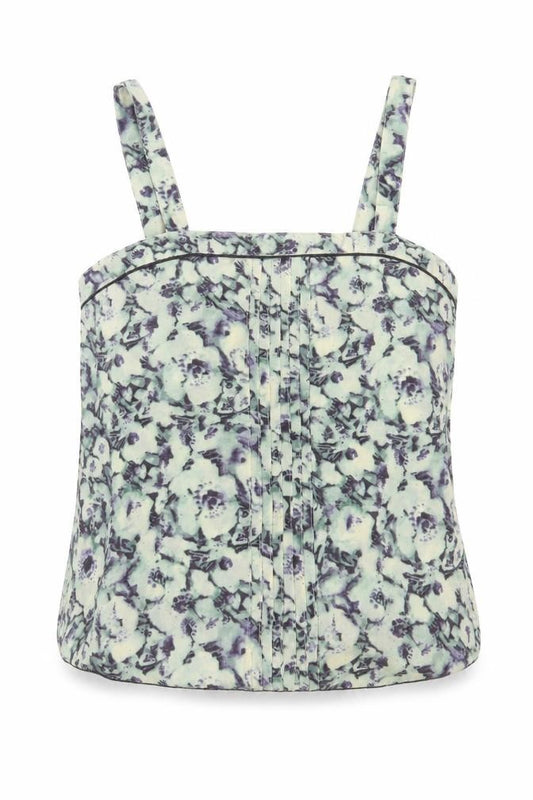 Front view of Topshop women’s multicoloured geometric polyester basic tank, size UK 12, square neck