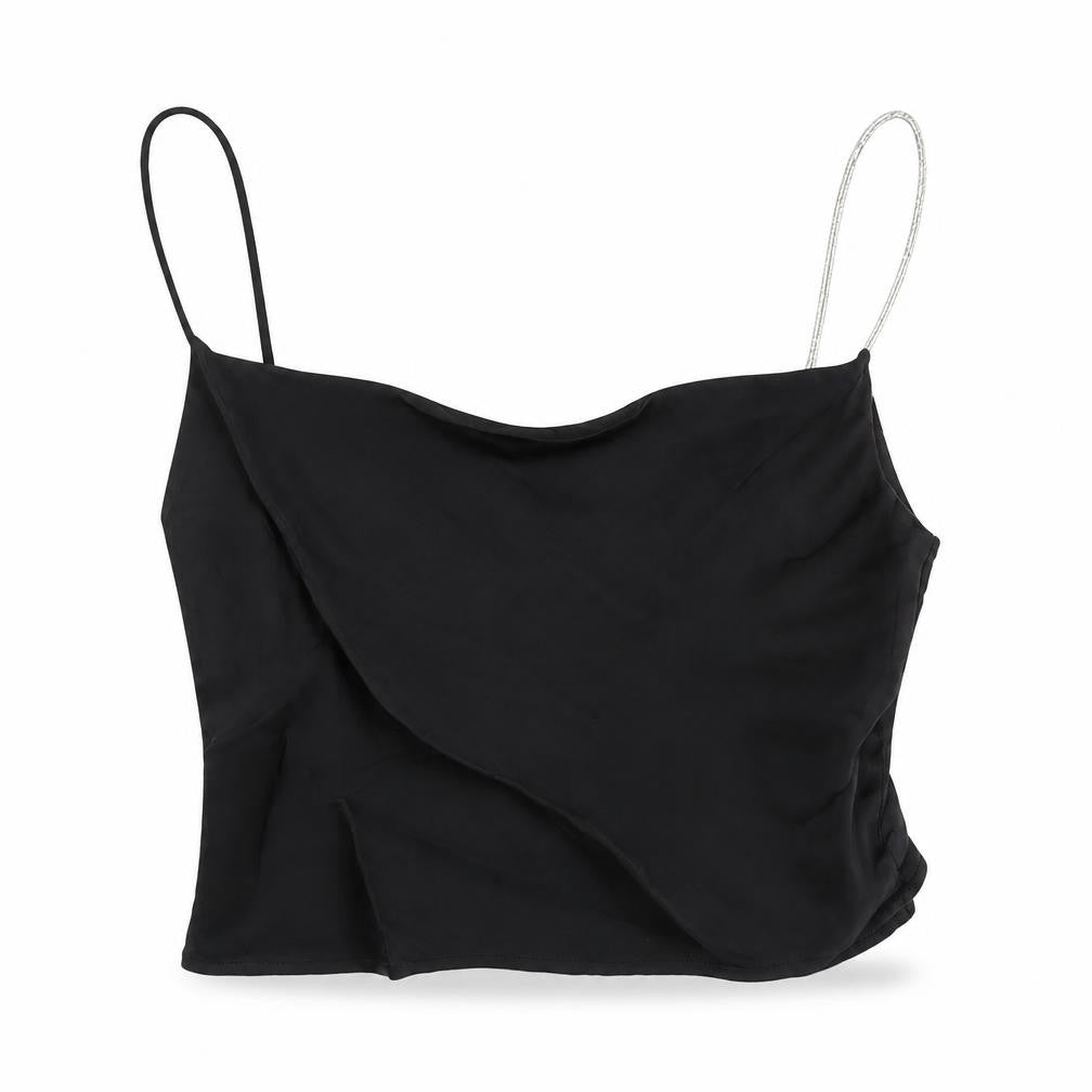 Front view of Zara women’s black polyester cropped tank, size S, square neck