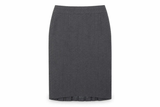 Front view of Warehouse women’s grey polyester straight & pencil skirt, size UK 10, zip