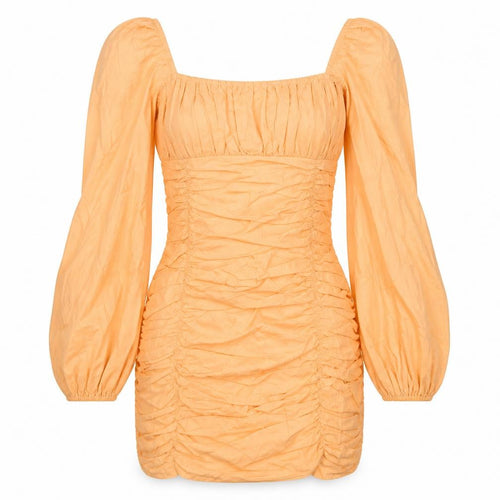 In the Style Womens Orange 100% Cotton Pencil Dress Size 6 Square Neck Zip - Ruched