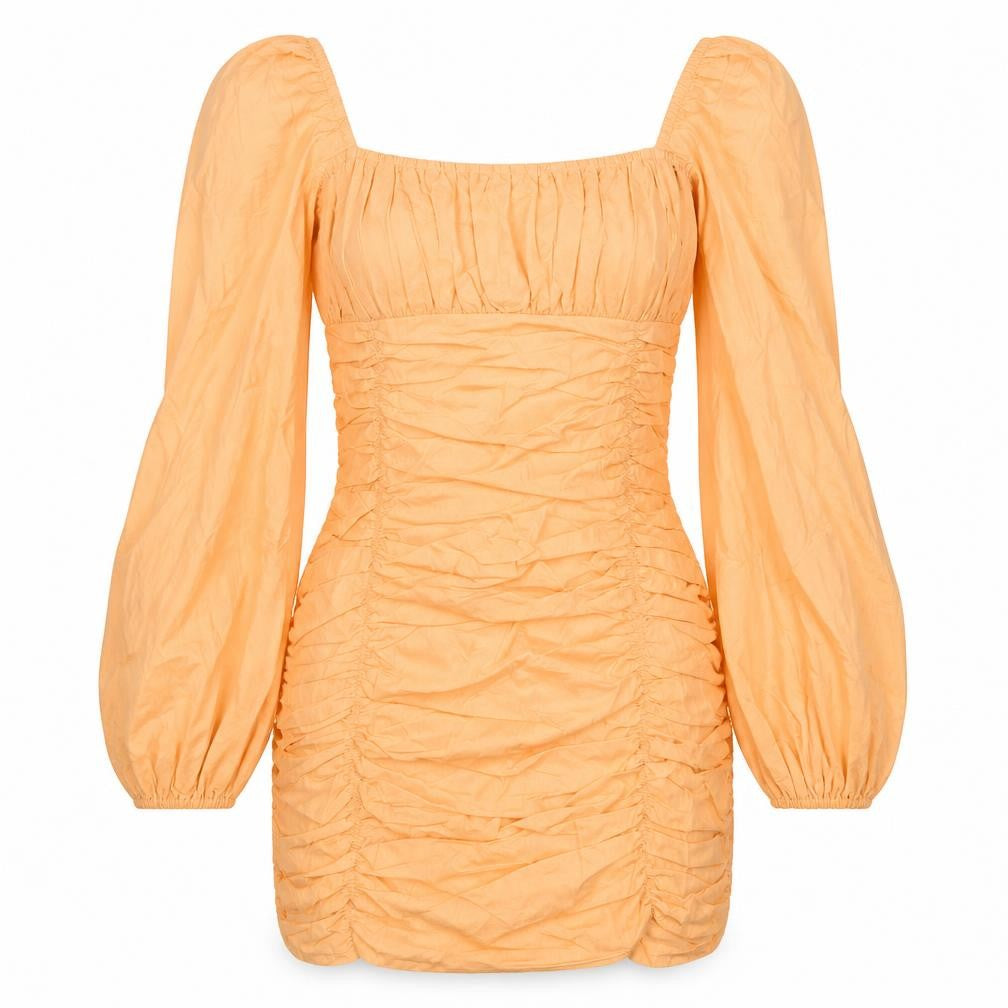 In the Style Womens Orange 100% Cotton Pencil Dress Size 6 Square Neck Zip - Ruched