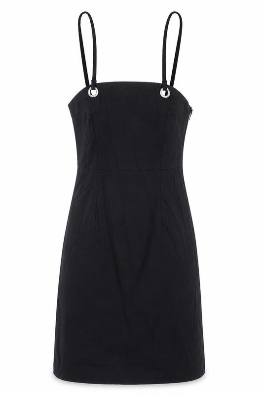 Front view of Don't Call me Jennyfer women’s black viscose a-line, size XS, square neck zip