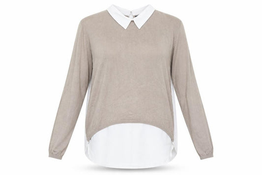 Front view of Primark women’s brown polyester basic blouse, size UK 8, collared