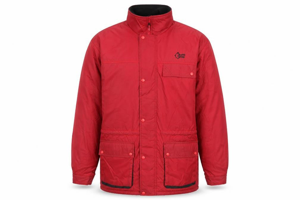 Front view of North Wind men’s red windbreaker jacket, size S, zip