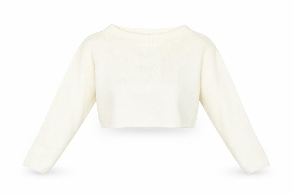 Front view of Boohoo women’s ivory round neck acrylic jumper, size M