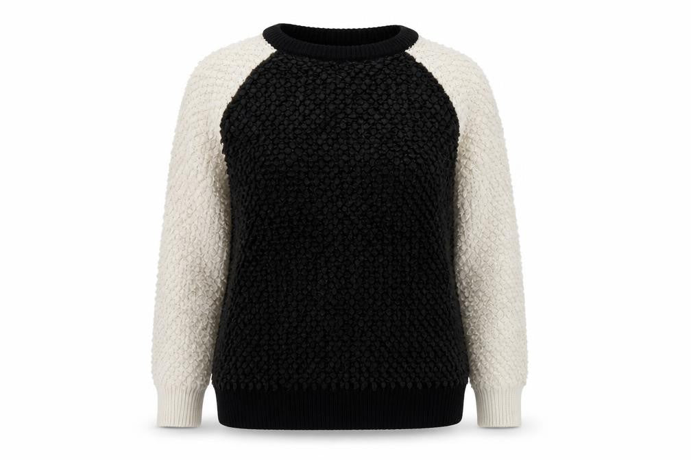 Front view of Next women’s black round neck acrylic jumper, size UK 12