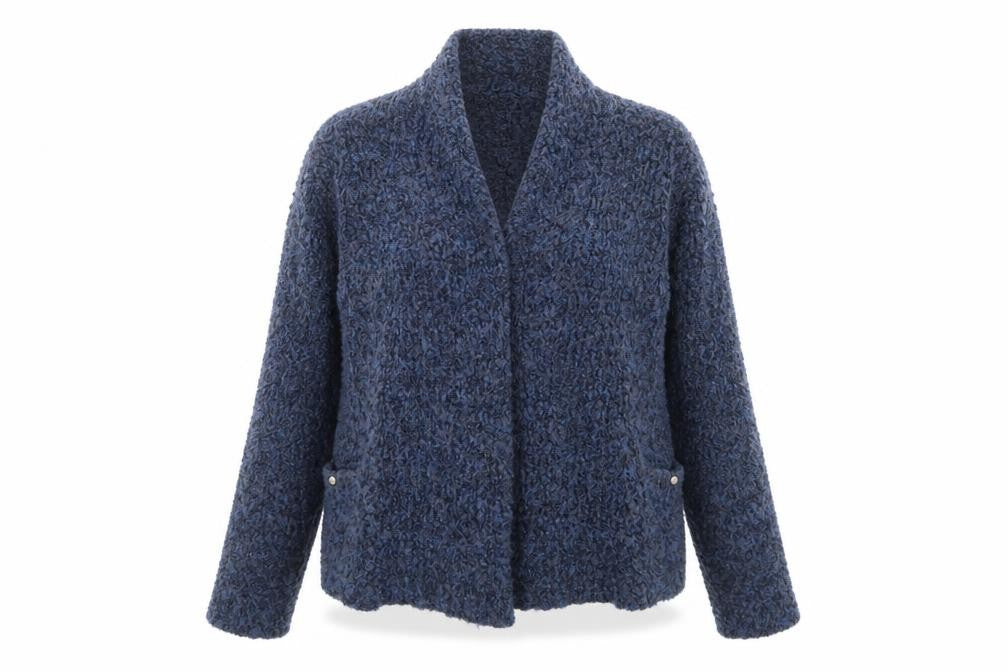 EWM Womens Blue V-Neck Acrylic Cardigan Jumper Size S