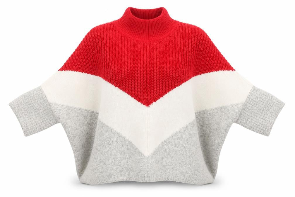 Front view of Marks & Spencer women’s red mock neck cotton jumper, size M, - colourblock