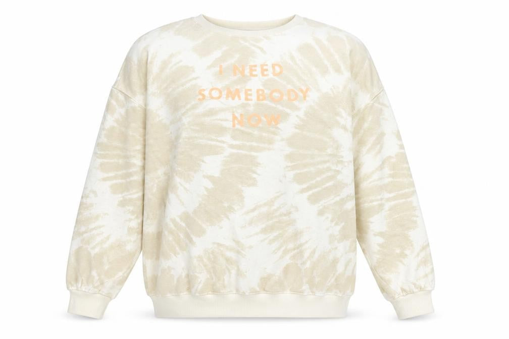 Front view of H&M women’s beige geometric polyester pullover sweatshirt, size S, pullover - shawn mendes