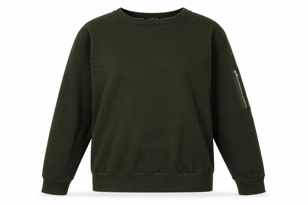 Front view of Brave Soul women’s green polyester pullover sweatshirt, size M, pullover