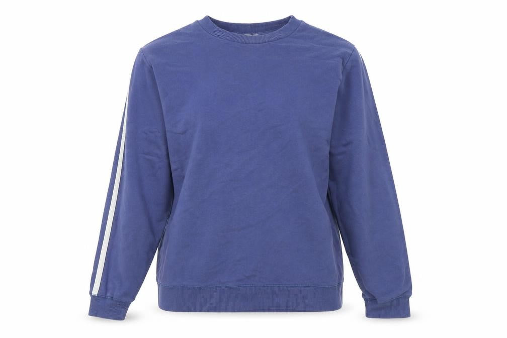 Front view of ASOS women’s blue cotton pullover sweatshirt, size UK 8, pullover