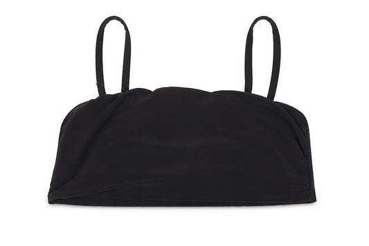 Front view of Boohoo women’s black polyester cropped tank, size UK 10, square neck