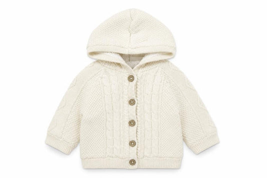 Front view of Next girls’ ivory jacket coatigan, size 3-6, months button