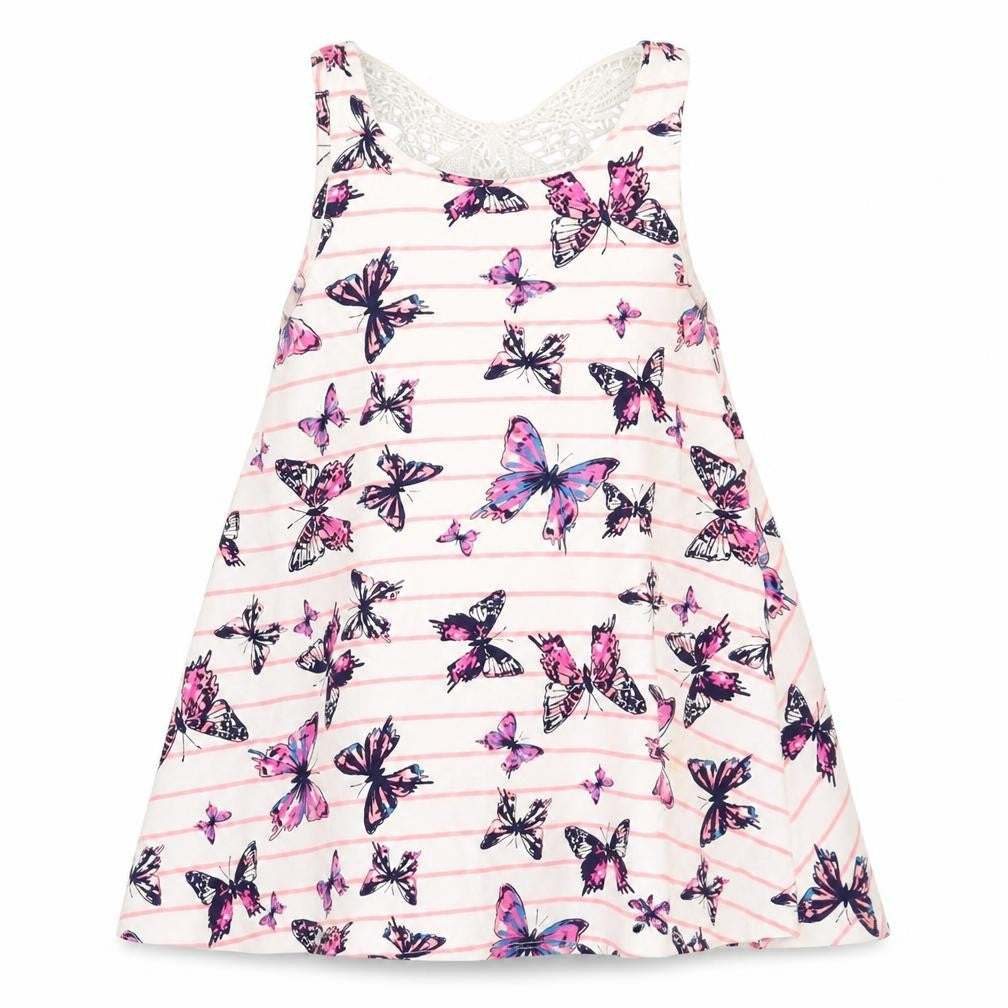 Front view of Tu girls’ ivory geometric 100% cotton basic blouse, size 3, years scoop neck pullover - butterfly pattern