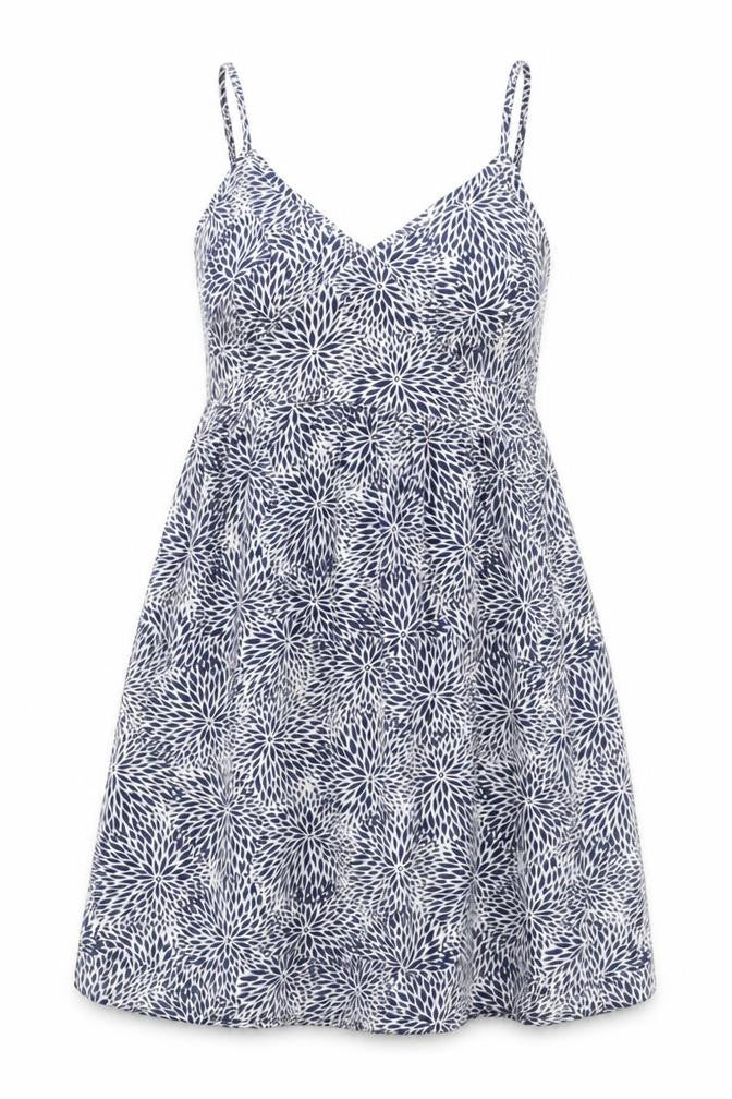 Front view of Tu women’s blue floral polyester fit & flare, size UK 8, v-neck pullover