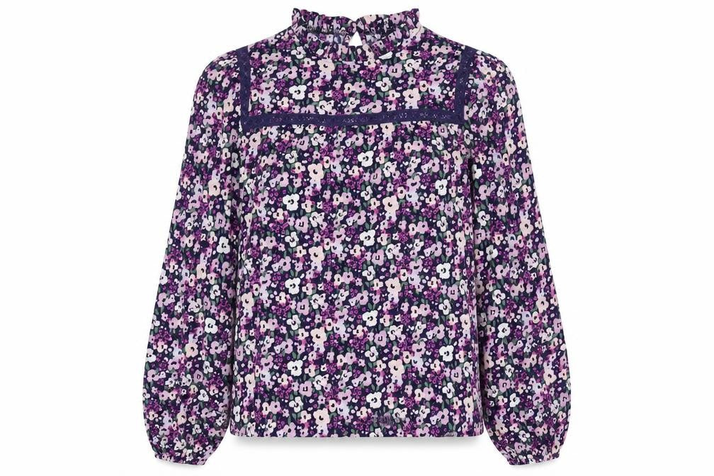Dunnes Womens Purple Geometric Polyester Basic Blouse Size XS Mock Neck