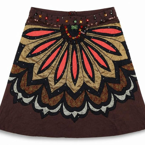 Preworn Womens Brown Geometric Polyester Swing Skirt Size 32 in Zip