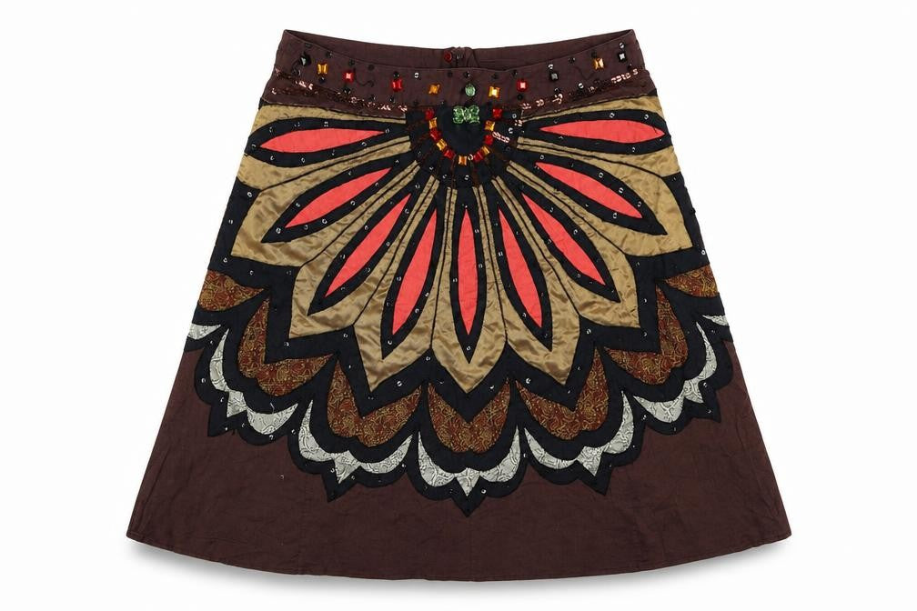 Preworn Womens Brown Geometric Polyester Swing Skirt Size 32 in Zip