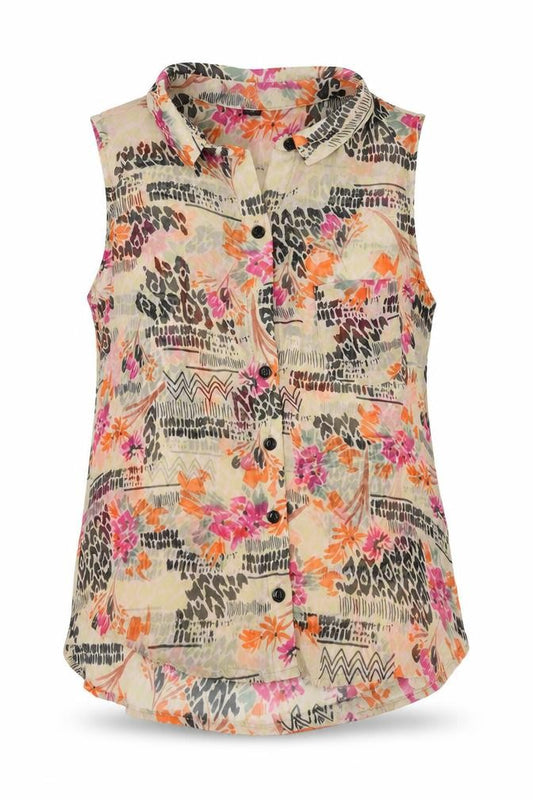 Front view of Forever 21 women’s multicoloured geometric polyester basic button-up, size S, collared
