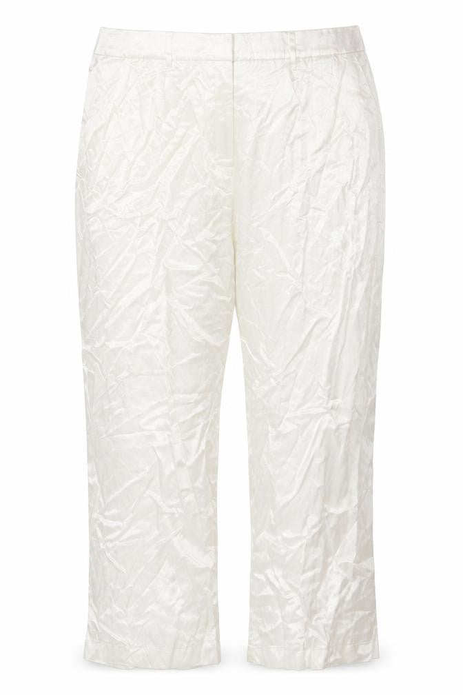 Front view of Marks & Spencer women’s white viscose trousers, size UK 24, regular buckle