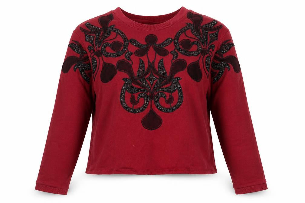 Front view of ASOS women’s red round neck cotton jumper, size UK 8