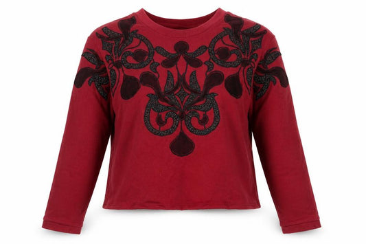 Front view of ASOS women’s red round neck cotton jumper, size UK 8