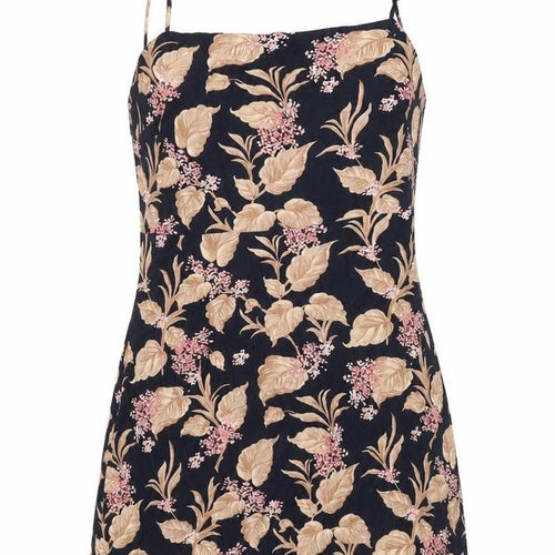 Preworn Womens Black Floral Viscose Mini Size L Square Neck Zip