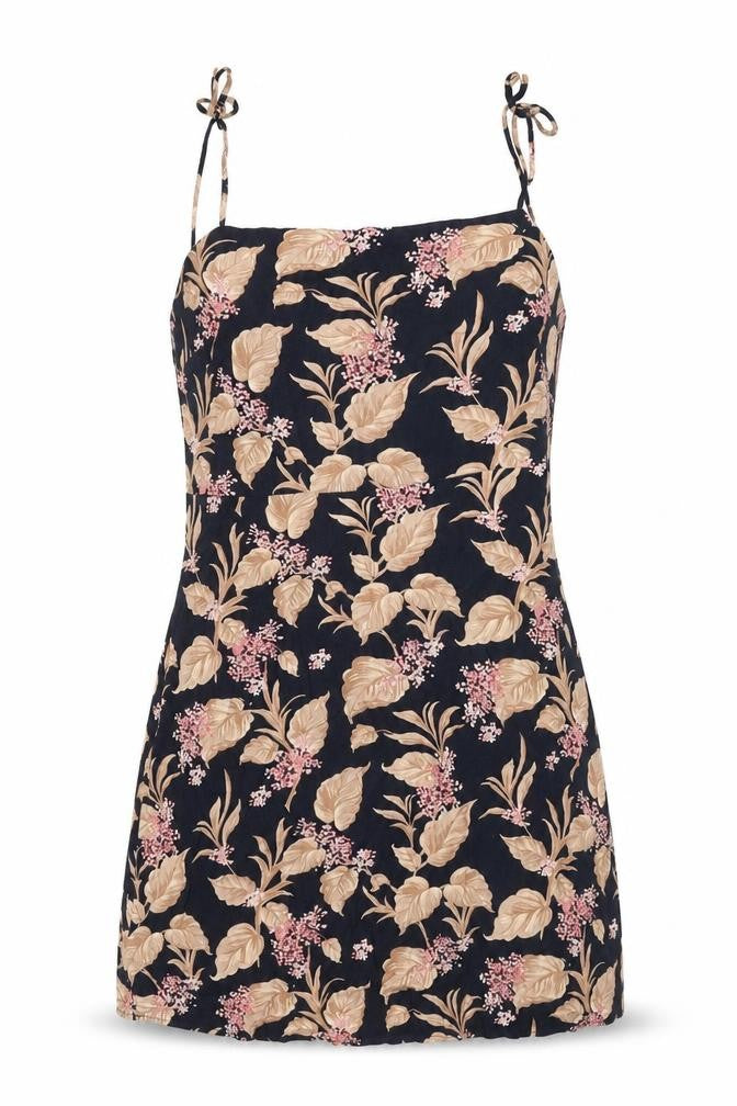 Preworn Womens Black Floral Viscose Mini Size L Square Neck Zip