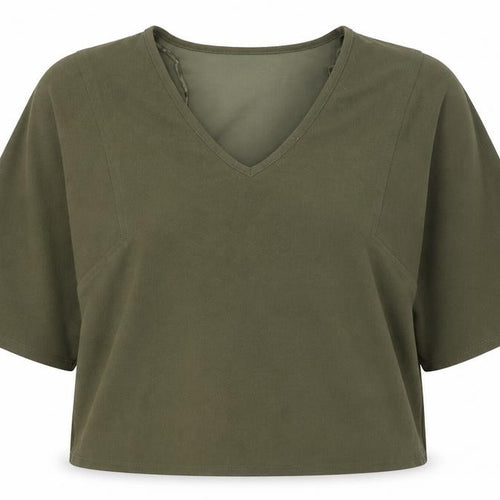 Papaya Womens Green Polyester Cropped T-Shirt Size 12 V-Neck