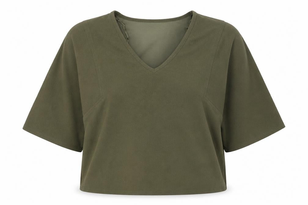 Papaya Womens Green Polyester Cropped T-Shirt Size 12 V-Neck