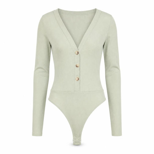 Front view of PRETTYLITTLETHING women’s green polyester bodysuit one-piece, size UK 4, snap