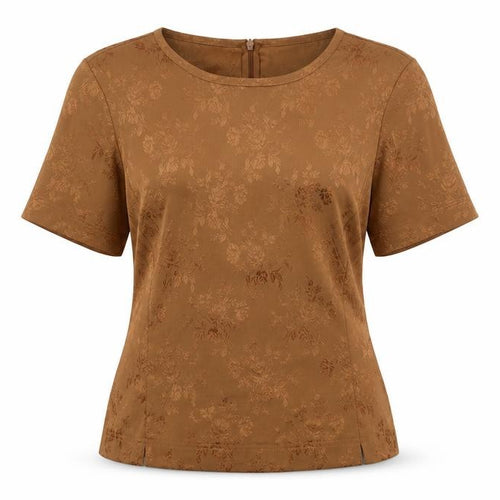 Country Casuals Womens Brown Floral Polyester Basic T-Shirt Size 12 Round Neck