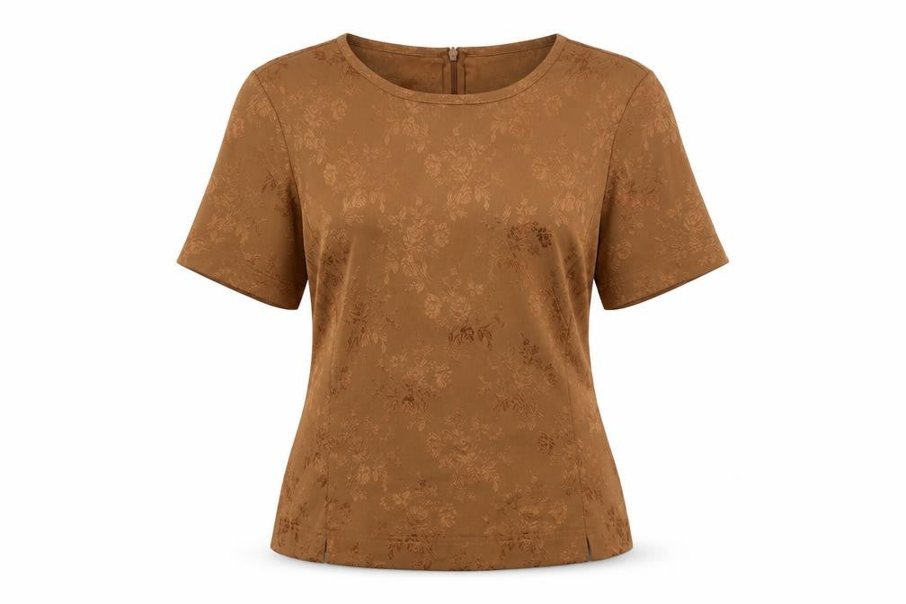 Country Casuals Womens Brown Floral Polyester Basic T-Shirt Size 12 Round Neck