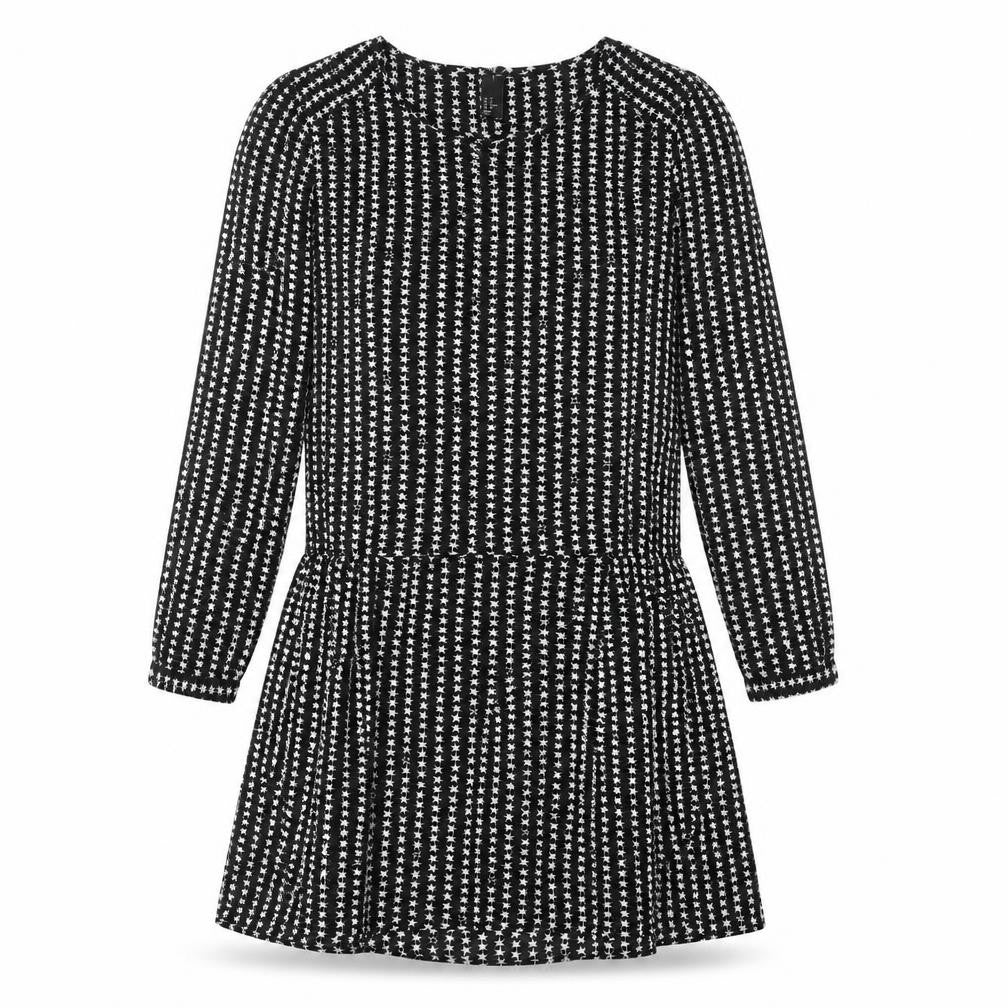 Front view of H&M women’s black geometric polyester fit & flare, size UK 14, round neck pullover - star pattern
