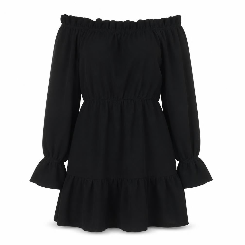 Front view of Boohoo women’s black polyester a-line, size UK 12, boat neck pullover