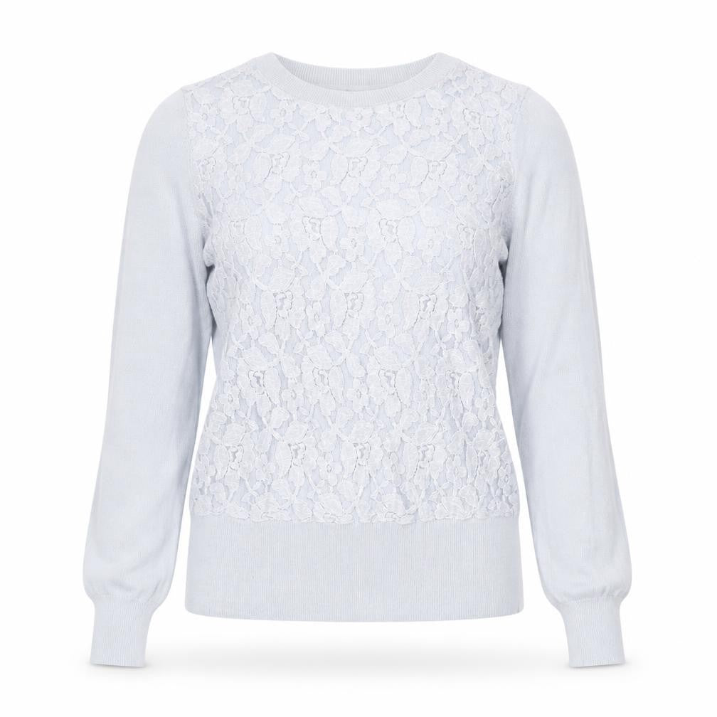 Oasis Womens Grey Round Neck Cotton Pullover Jumper Size S - Lace Detail